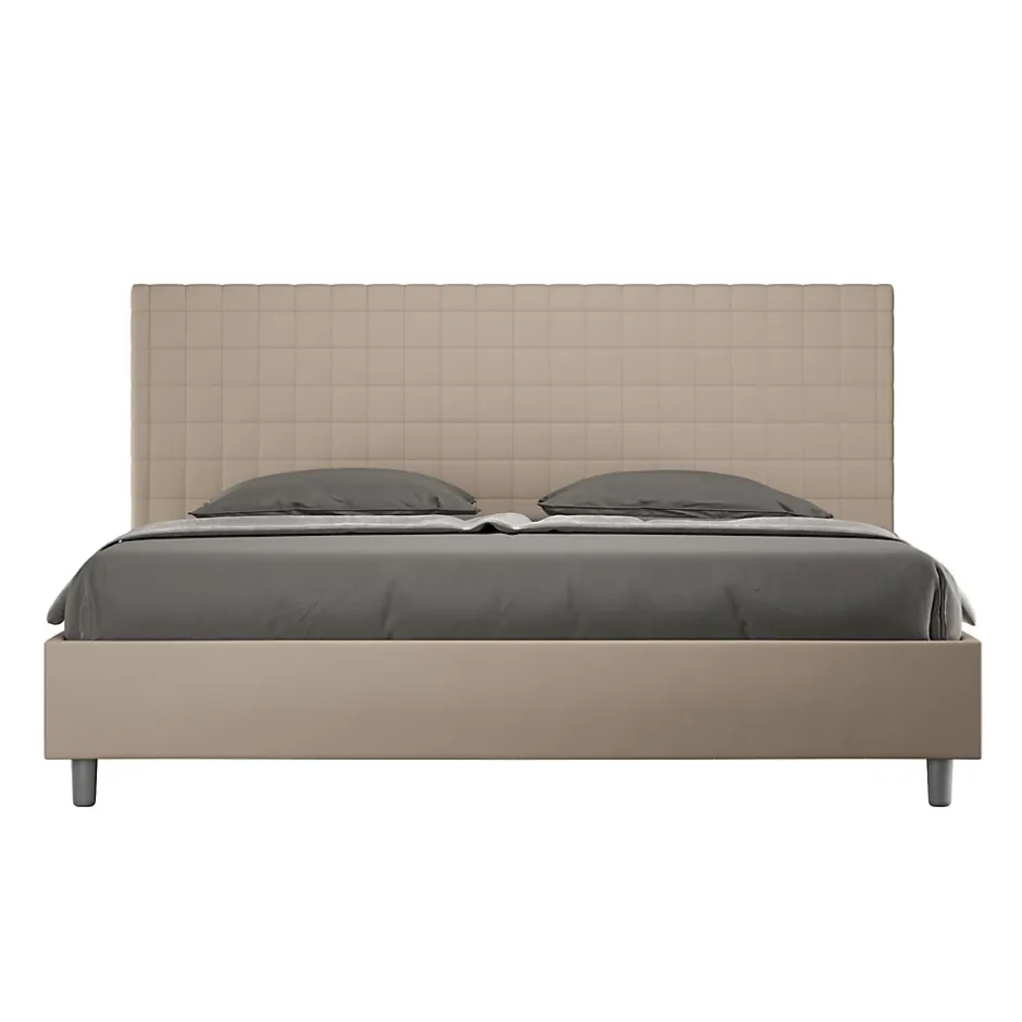 Ityhome Lit simili cuir gris tourterelle Sunny avec sommier capitonné 180x190 Best