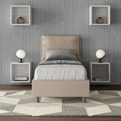 Ityhome Lit simili cuir gris tourterelle Antea avec sommier rembourré 80x190 Outlet