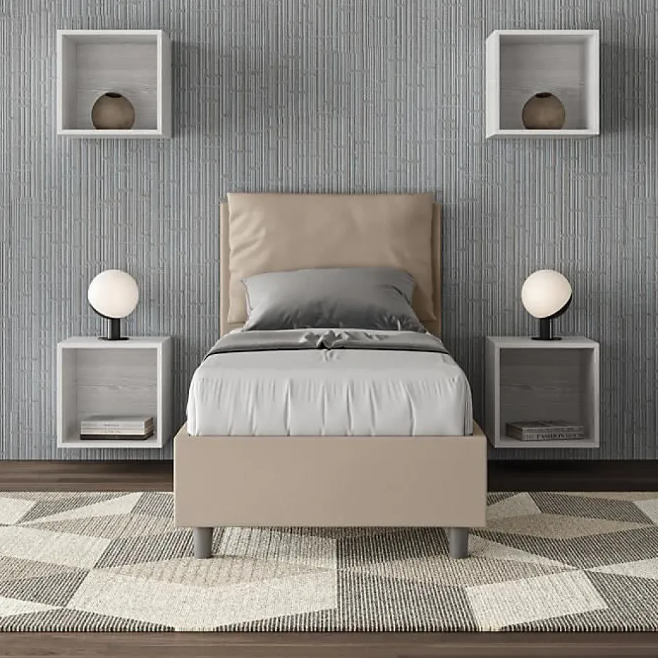 Ityhome Lit simili cuir gris tourterelle Antea avec sommier rembourré 80x190 Outlet