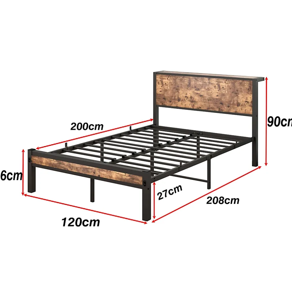 Okwish Lit Simple - Lit Métal 120x200 cm avec Tête de Lit et Rangement pour Ado - MDF et Métal - Marron - sans Matelas Online