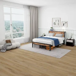 Okwish Lit Simple - Lit Métal 120x200 cm avec Tête de Lit et Rangement pour Ado - MDF et Métal - Marron - sans Matelas Online