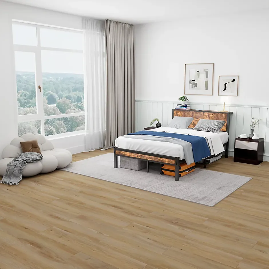 Okwish Lit Simple - Lit Métal 120x200 cm avec Tête de Lit et Rangement pour Ado - MDF et Métal - Marron - sans Matelas Online