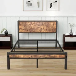 Okwish Lit Simple - Lit Métal 120x200 cm avec Tête de Lit et Rangement pour Ado - MDF et Métal - Marron - sans Matelas Online