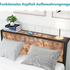 Okwish Lit Simple - Lit Métal 120x200 cm avec Tête de Lit et Rangement pour Ado - MDF et Métal - Marron - sans Matelas Online