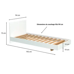 Bb Loisir Lit simple 1 place 90x190cm Blanc avec sommier LIFA