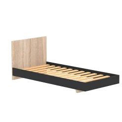 Bb Loisir Lit simple 1 place 90x190cm Noir et Artisan avec sommier LIFA