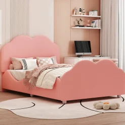 Redom Lit simple 90 sur 200 cm cadre avec barrières tête et pied en forme de nuage en velours doux rose Sale