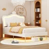 Redom Lit simple 90 sur 200 cm cadre en PU cuir blanc style couronne avec LED sommier et tête de lit matelas non inclus