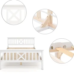 Okwish Lit Simple 90 x 200 Cm - Lit Classique avec Sommier à Lattes et Tête de Lit - Pin Massif, MDF - Sans Matelas - Blanc Online