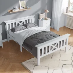 Okwish Lit Simple 90 x 200 Cm - Lit Classique avec Sommier à Lattes et Tête de Lit - Pin Massif, MDF - Sans Matelas - Blanc Online