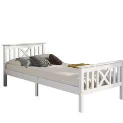 Okwish Lit Simple 90 x 200 Cm - Lit Classique avec Sommier à Lattes et Tête de Lit - Pin Massif, MDF - Sans Matelas - Blanc Online