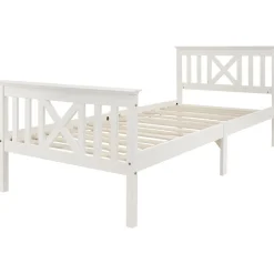 Okwish Lit Simple 90 x 200 Cm - Lit Classique avec Sommier à Lattes et Tête de Lit - Pin Massif, MDF - Sans Matelas - Blanc Online