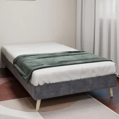 Okwish Lit Simple Adulte 90x200 cm - Lit Bas Sans Tête de Lit, Sans Matelas, Moderne et Minimaliste, Velours Gris