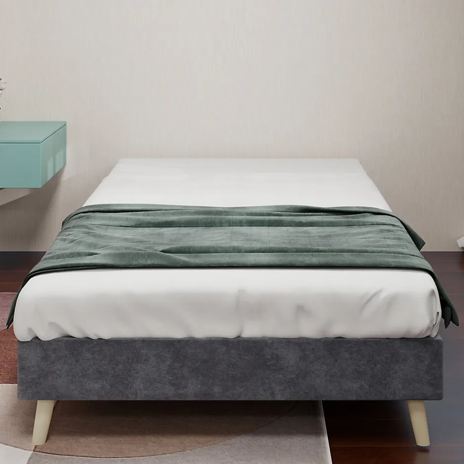 Okwish Lit Simple Adulte 90x200 cm - Lit Bas Sans Tête de Lit, Sans Matelas, Moderne et Minimaliste, Velours Gris