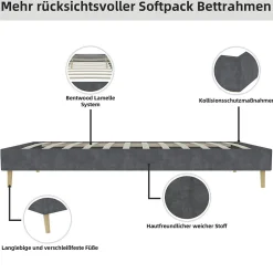 Okwish Lit Simple Adulte 90x200 cm - Lit Bas Sans Tête de Lit, Sans Matelas, Moderne et Minimaliste, Velours Gris