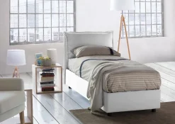 Talamo Italia Lit simple Aren, Lit coffre avec revêtement en tissu, 100% Made in Italy, Ouverture latérale, avec matelas 80x190 cm inclus, Blanc Online