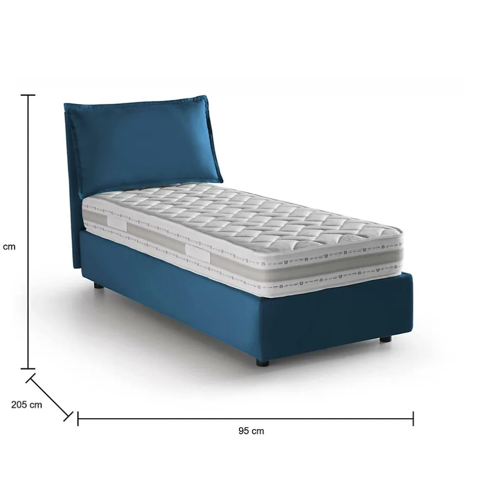 Talamo Italia Lit simple Aren, Lit coffre avec revêtement en tissu, 100% Made in Italy, Ouverture latérale, avec matelas 80x190 cm inclus, Bleu