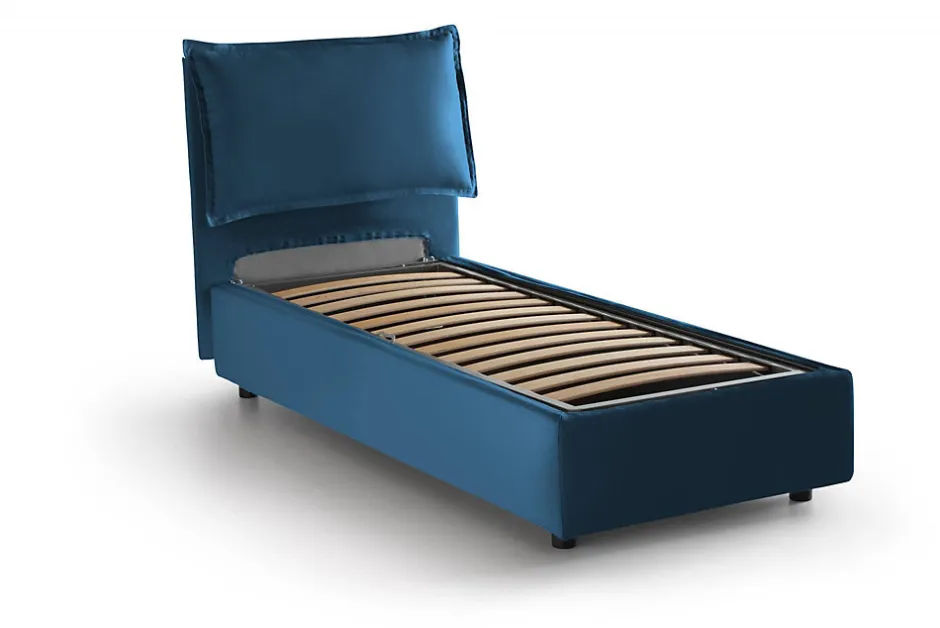 Talamo Italia Lit simple Aren, Lit coffre avec revêtement en tissu, 100% Made in Italy, Ouverture latérale, avec matelas 80x190 cm inclus, Bleu