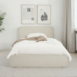Idimex Lit simple BELARTI 90 x 190 cm rembourré, revêtement en tissu - Blanc crème