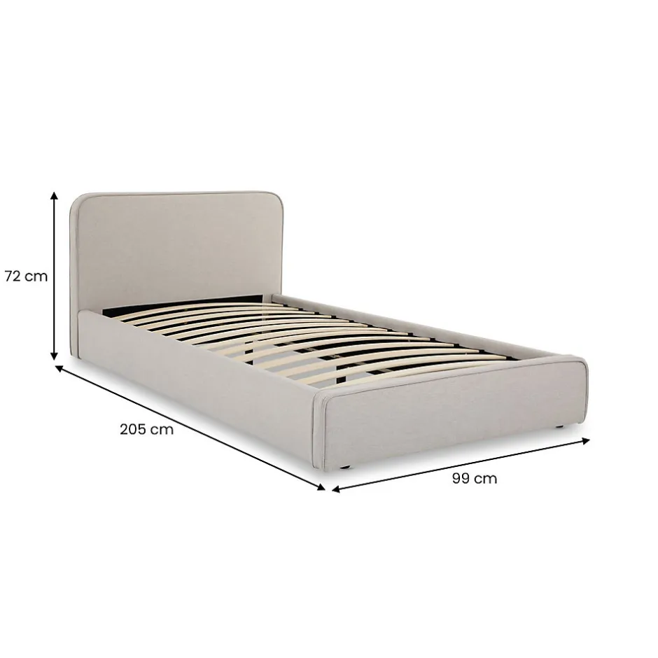 Idimex Lit simple BELARTI 90 x 190 cm rembourré, revêtement en tissu - Gris clair