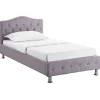 Idimex Lit simple BIARRITZ, 90 x 190 cm, capitonné avec sommier, revêtement en tissu gris