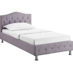 Idimex Lit simple BIARRITZ, 90 x 190 cm, capitonné avec sommier, revêtement en tissu gris