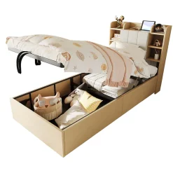 Redom Lit simple bois 90 par 200 cm avec tete de lit rangement prise USB et Type C systeme hydraulique sans matelas Discount