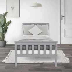 Ml-Design Lit simple bois de pin gris clair d'adolescents avec sommier à lattes 200x90 cm Hot