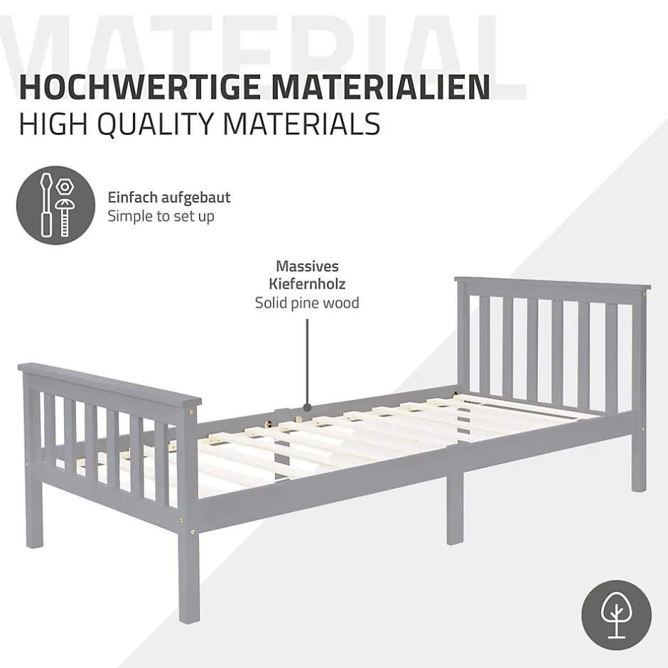 Ml-Design Lit simple bois de pin gris clair d'adolescents avec sommier à lattes 200x90 cm Hot