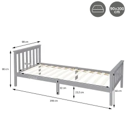 Ml-Design Lit simple bois de pin gris clair d'adolescents avec sommier à lattes 200x90 cm Hot