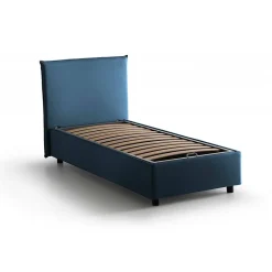Talamo Italia Lit simple Bruna, Lit coffre avec revêtement en tissu, 100% Made in Italy, Ouverture frontale, adapté pour matelas 80x190 cm, Bleu