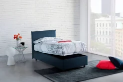 Talamo Italia Lit simple Bruna, Lit coffre avec revêtement en tissu, 100% Made in Italy, Ouverture frontale, adapté pour matelas 80x190 cm, Bleu