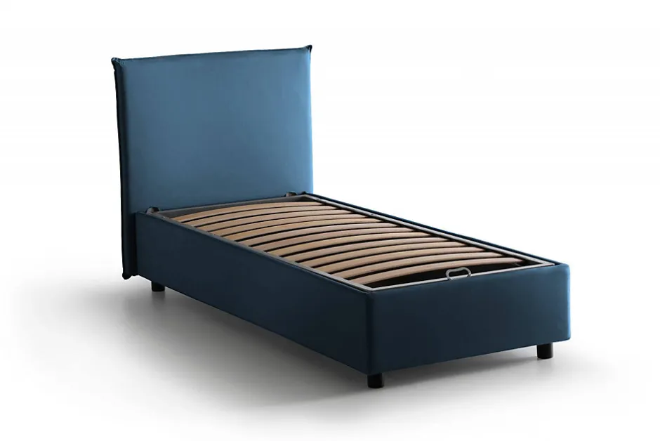 Talamo Italia Lit simple Bruna, Lit coffre avec revêtement en tissu, 100% Made in Italy, Ouverture frontale, adapté pour matelas 80x190 cm, Bleu