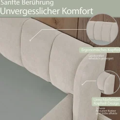 Okwish Lit Simple Capitonné 90x200 cm - avec Dossier Confortable, Revêtement en Chenille Doux, Couleur Beige - Sans Matelas