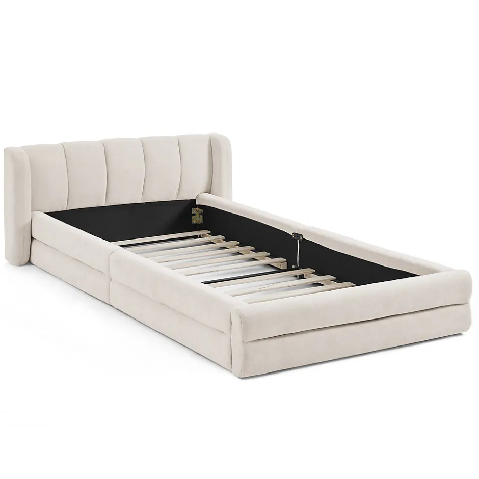Okwish Lit Simple Capitonné 90x200 cm - avec Dossier Confortable, Revêtement en Chenille Doux, Couleur Beige - Sans Matelas