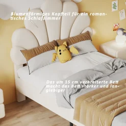 ProximaX Lit simple capitonnés 90 x 200 cm - tête de lit en forme de fleur - sommier à lattes - velours - Beige New