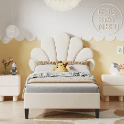 ProximaX Lit simple capitonnés 90 x 200 cm - tête de lit en forme de fleur - sommier à lattes - velours - Beige New