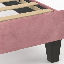 IDMarket Lit simple coquillage 90 x 190 cm AMANDA avec sommier velours rose poudré Clearance