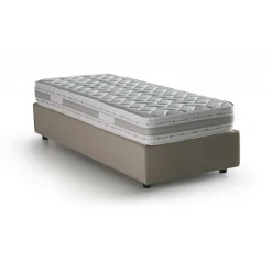 Talamo Italia Lit simple Dabate, Lit coffre avec revêtement en tissu, Ouverture frontale, avec matelas 80x190 cm inclus, Taupe