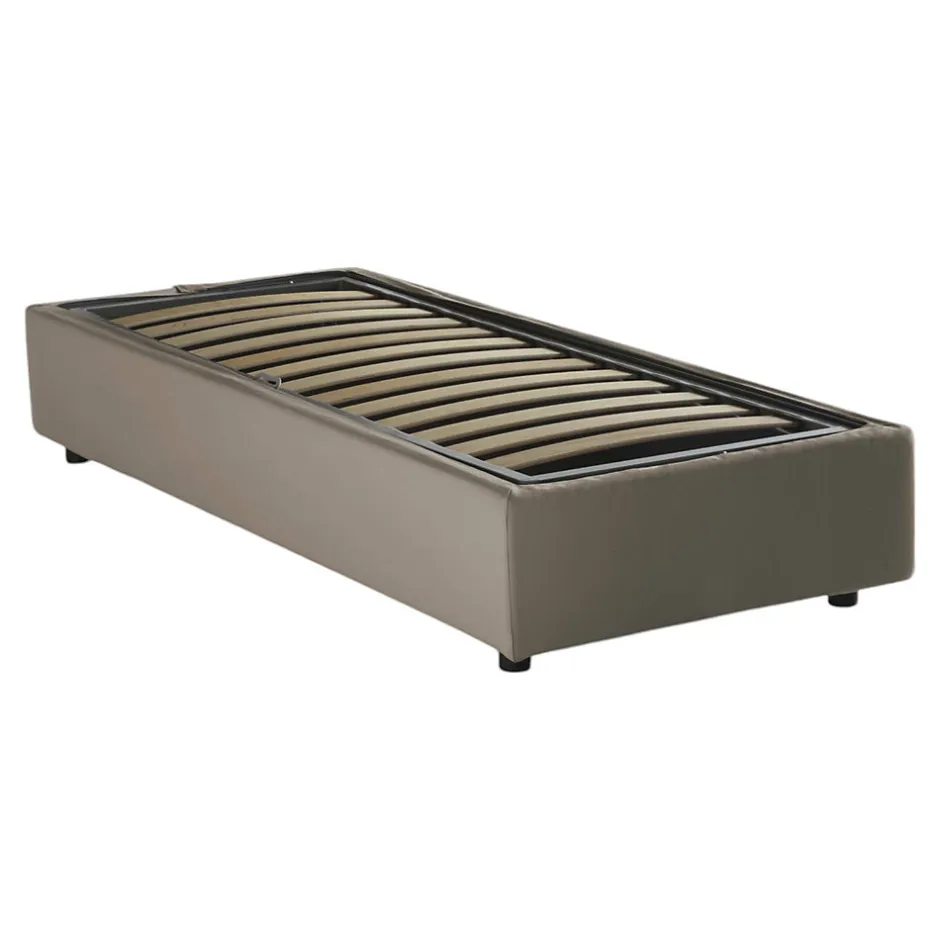 Talamo Italia Lit simple Dabate, Lit coffre avec revêtement en tissu, Ouverture frontale, avec matelas 80x190 cm inclus, Taupe