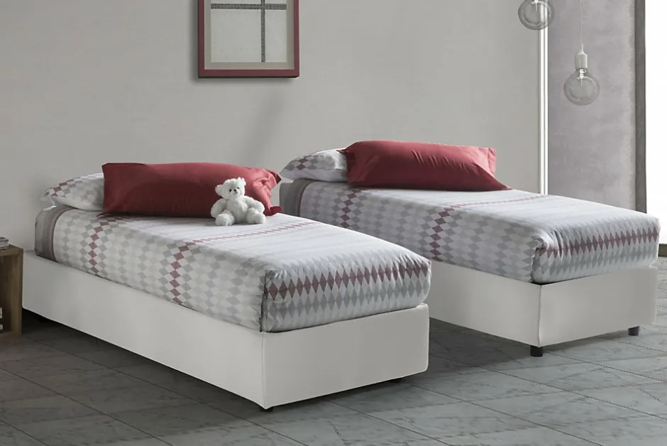 Talamo Italia Lit simple Dalfan, Lit coffre avec revêtement en similcuir, Ouverture frontale, avec matelas 80x200 cm inclus, Blanc