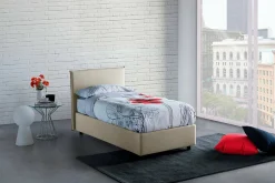 Talamo Italia Lit simple Daquin, Lit coffre avec revêtement en tissu, Ouverture frontale, avec matelas 80x190 cm inclus, Beige