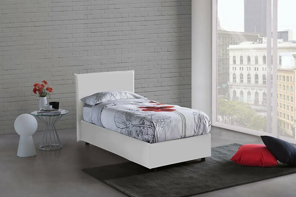Talamo Italia Lit simple Dargill, Lit coffre avec revêtement en similcuir, Ouverture latérale, avec matelas 80x190 cm inclus, Blanc