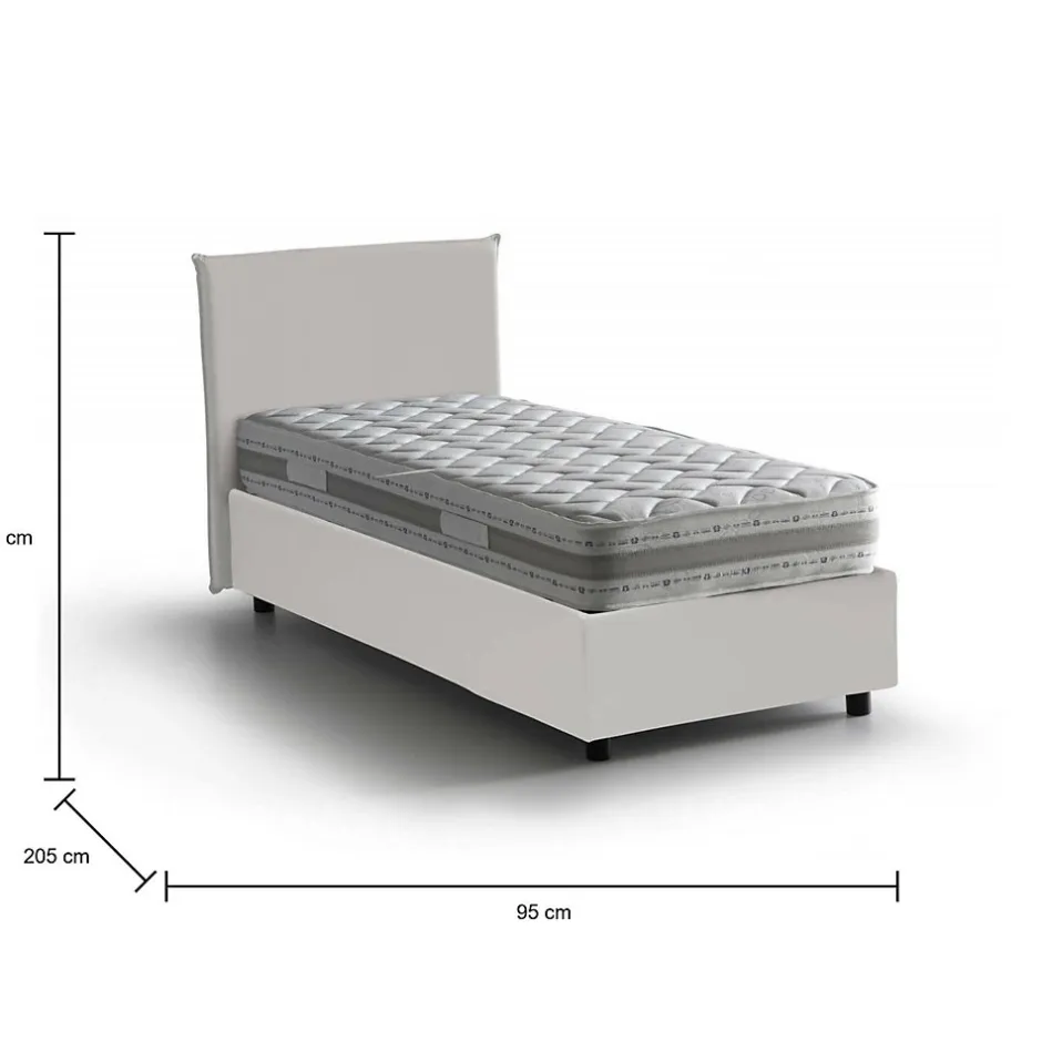 Talamo Italia Lit simple Dargill, Lit coffre avec revêtement en similcuir, Ouverture latérale, avec matelas 80x190 cm inclus, Blanc