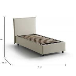 Talamo Italia Lit simple Darut, Lit coffre avec revêtement en tissu, Ouverture latérale, adapté pour matelas 80x190 cm, Beige Clearance