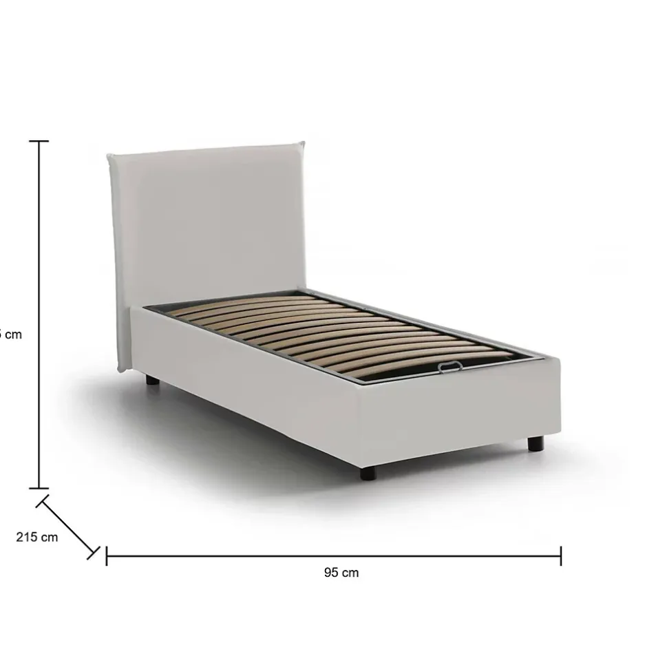 Talamo Italia Lit simple Day, Lit coffre avec revêtement en similcuir, Ouverture frontale, adapté pour matelas 80x200 cm, Blanc Discount