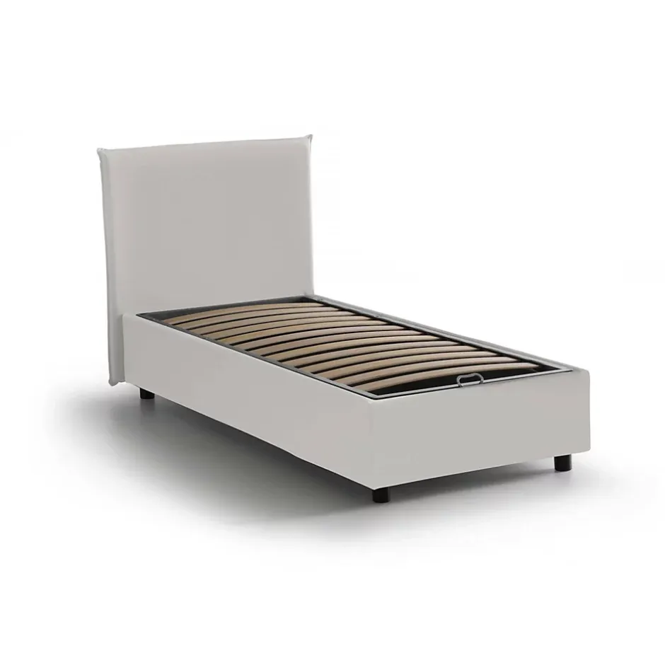 Talamo Italia Lit simple Day, Lit coffre avec revêtement en similcuir, Ouverture frontale, adapté pour matelas 80x200 cm, Blanc Discount