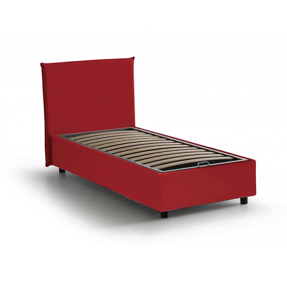 Talamo Italia Lit simple Dbacchi, Lit coffre avec revêtement en tissu, Ouverture frontale, adapté pour matelas 80x200 cm, Rouge Clearance