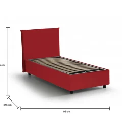 Talamo Italia Lit simple Dbacchi, Lit coffre avec revêtement en tissu, Ouverture frontale, adapté pour matelas 80x200 cm, Rouge Clearance