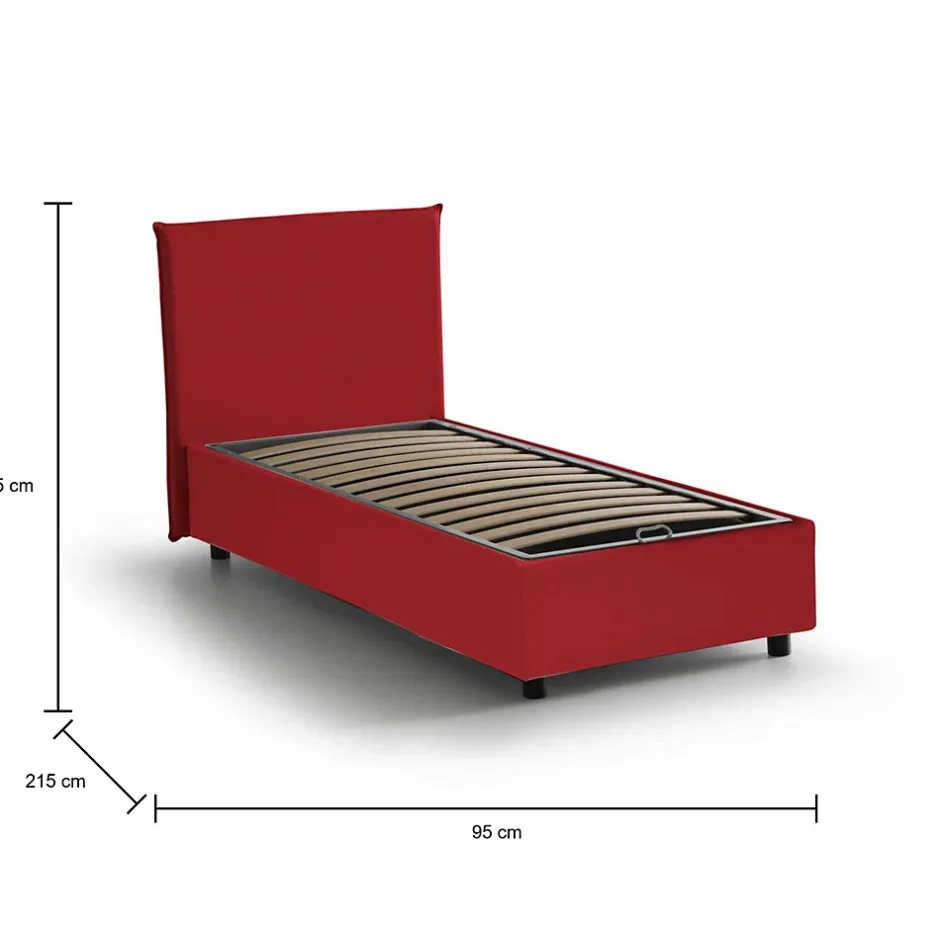 Talamo Italia Lit simple Dbacchi, Lit coffre avec revêtement en tissu, Ouverture frontale, adapté pour matelas 80x200 cm, Rouge Clearance